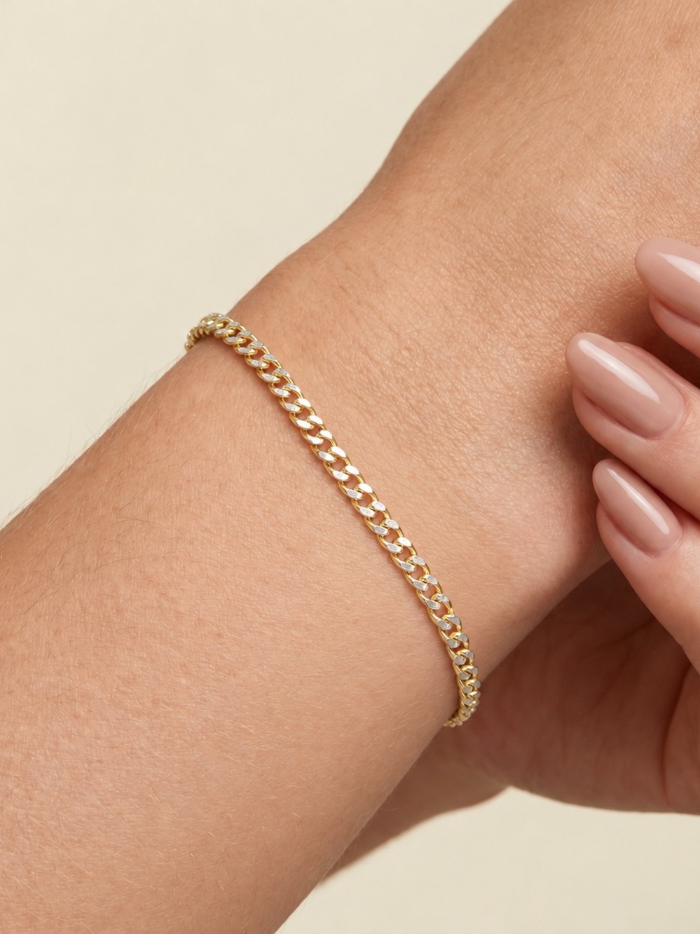 14K Gold Over 925 Sterling Diamond Cut Cuban Bracelet 7" 3.6MM